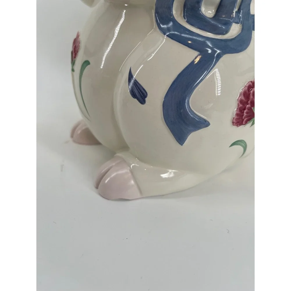 Lenox Poppies on Blue Pig Cookie Jar Poppies Barnyard White Blue Cottagecoe